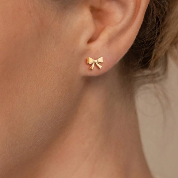 Gold Copper Mini Bow Stud Earrings - Picture 2 of 4